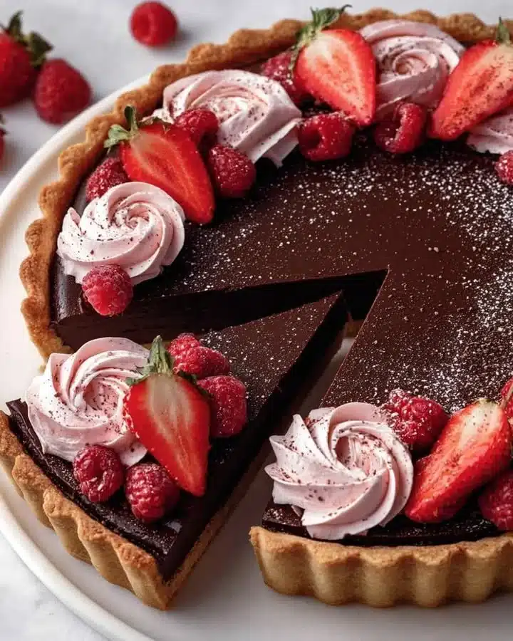 Chocolate Strawberry Raspberry Ganache Tart
