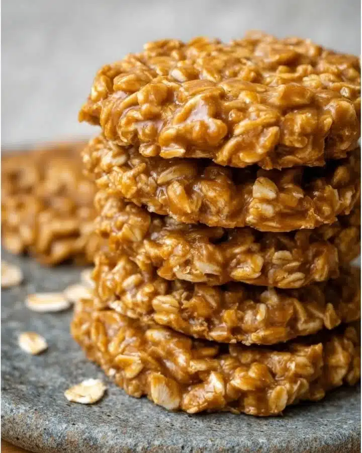 Classic peanut butter no-bake cookies on a plate, ready to enjoy.
