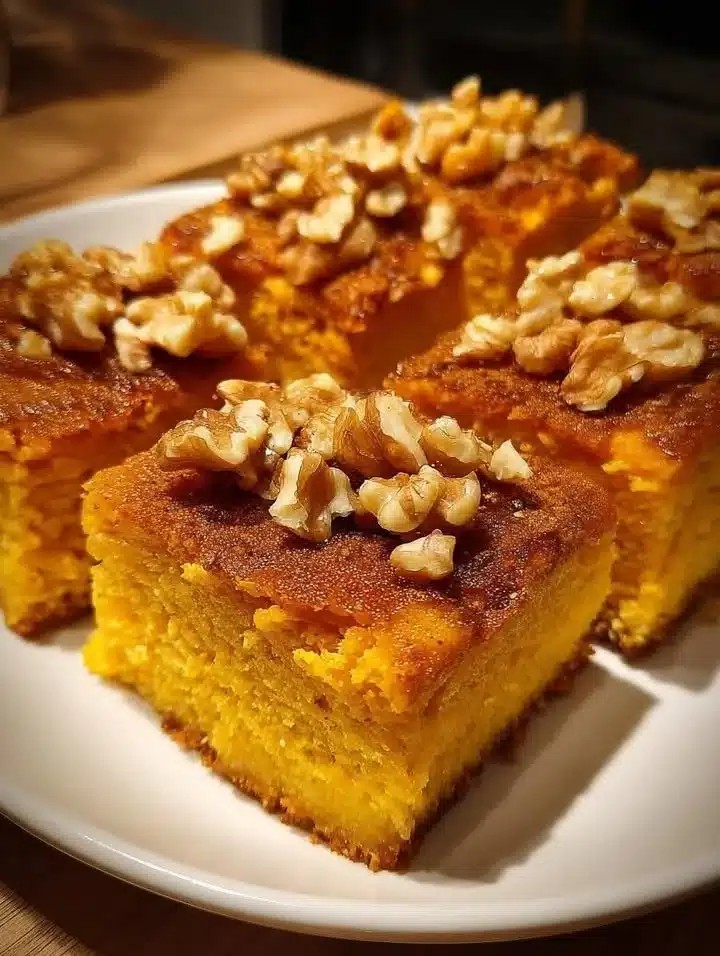 Delicious Cottage Cheese Pumpkin Cake Squares served on a plate