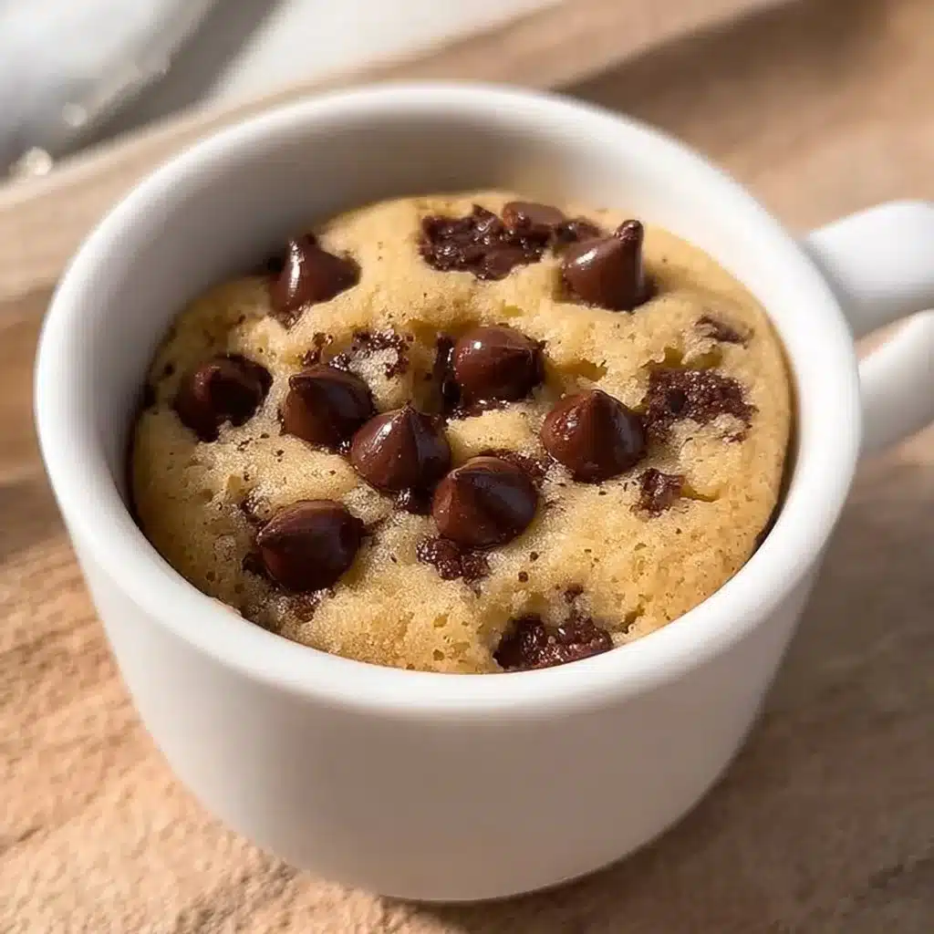 Delicious microwave chocolate chip mug cookie in a ceramic mug