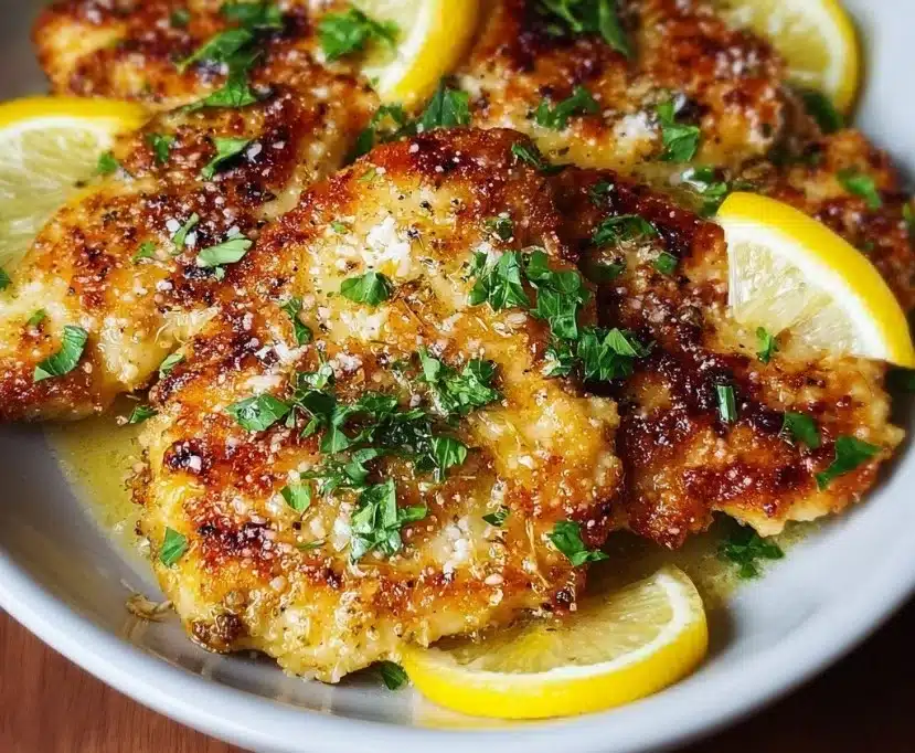 Delicious Parmesan-Crusted Lemon Chicken served on a plate, garnished with herbs