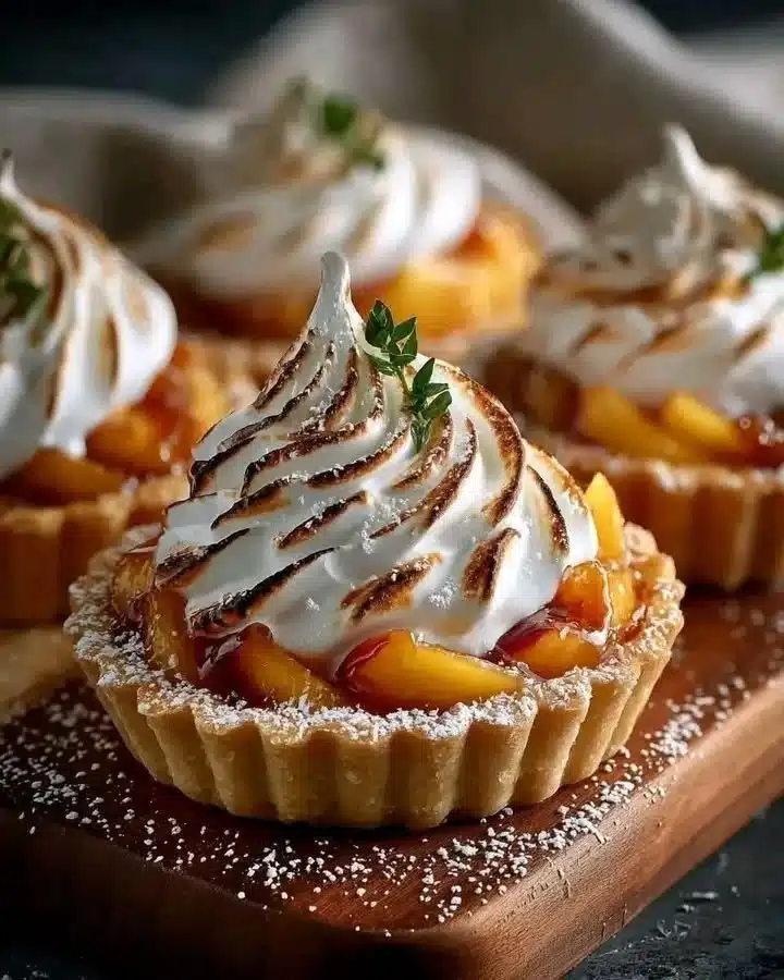 Delicious Peach Bourbon Caramel Tarts with meringue topping