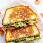 Delicious Pesto Grilled Cheese sandwich with melted cheese and fresh pesto