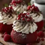 Delicious Red Velvet Pavlova Bombs with creamy filling and vibrant color.