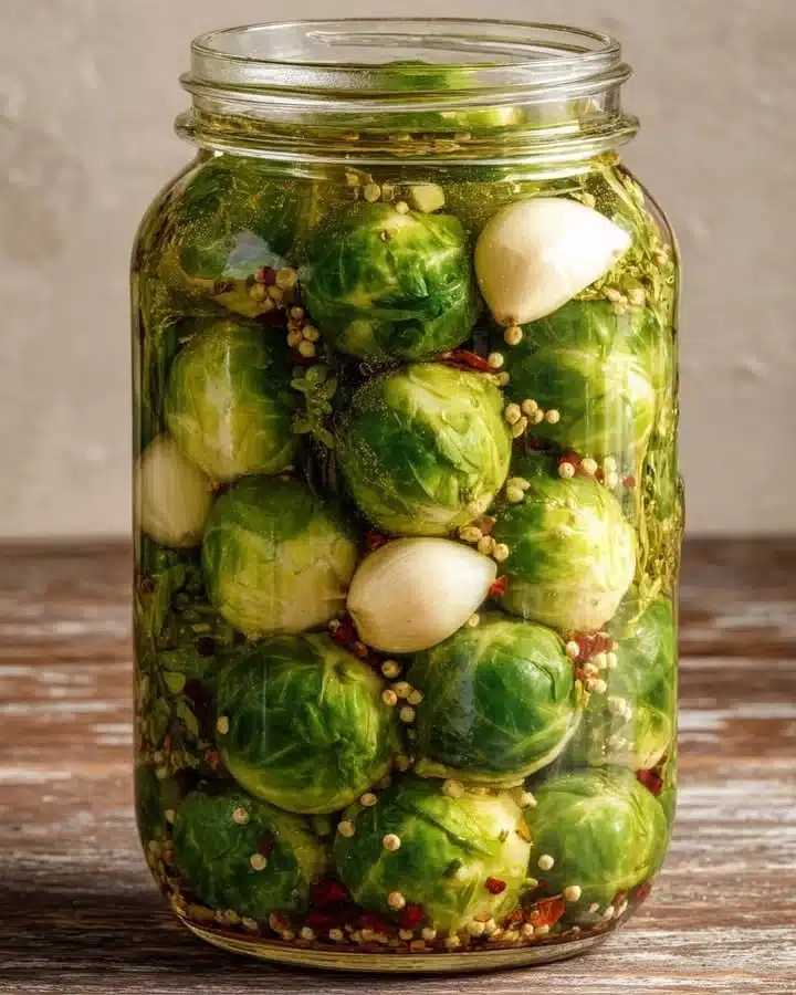 Spiced Pickled Brussels Sprouts in Garlic Brine