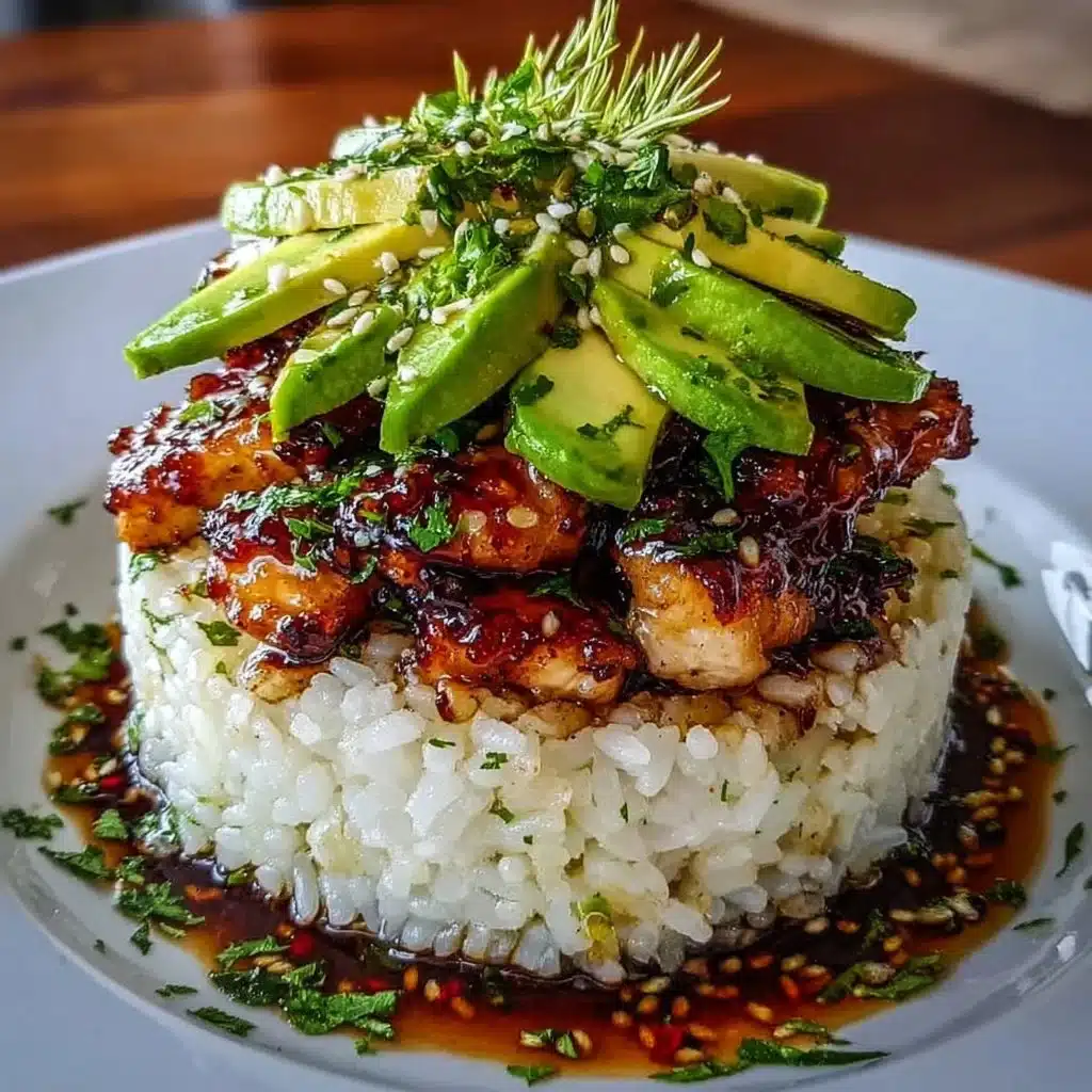 Plate of Honey Lime Chicken served with avocado rice.