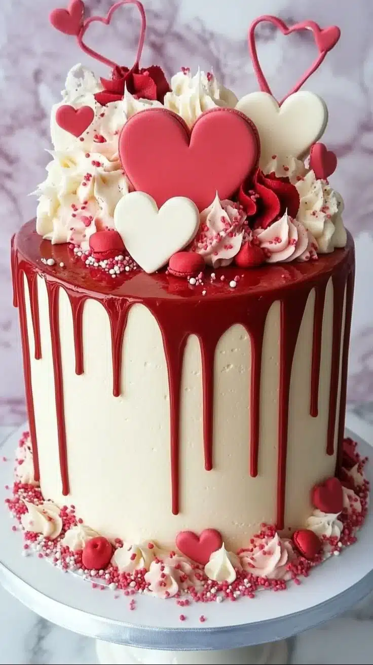 Delicious Valentine's Day Cake decorated with hearts and roses