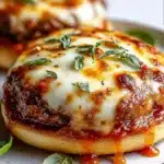 Delicious cheesy Italian-style pizza burger with fresh toppings
