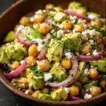 Chickpea Feta Avocado Salad with fresh ingredients and colorful presentation
