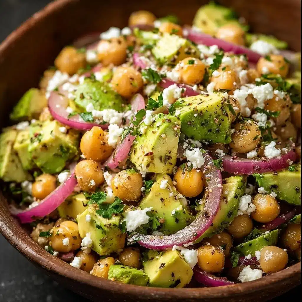 Chickpea Feta Avocado Salad with fresh ingredients and colorful presentation