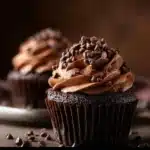 Delicious chocolate cupcakes topped with creamy frosting on a plate