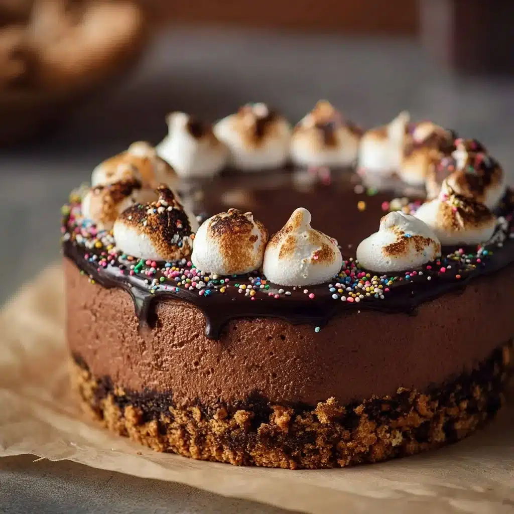 Cosmic Brownie Cheesecake with rich chocolate layer and creamy topping