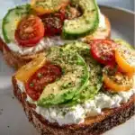 Creamy Cottage Cheese Power Toast topped with fresh fruits and seeds.