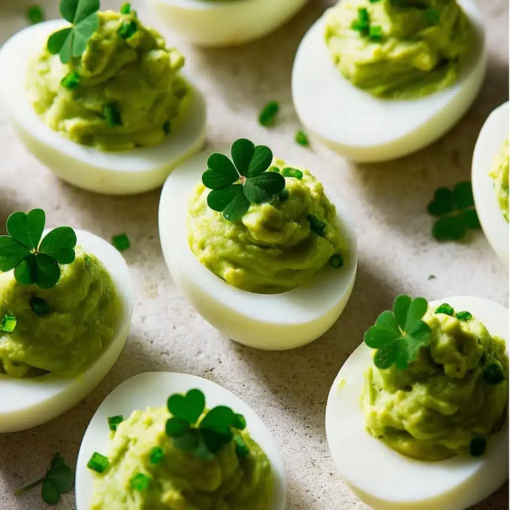 Plate of classic deviled eggs garnished with paprika and herbs