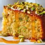 Flourless Citrus Pistachio Cake topped with fresh citrus slices and chopped pistachios