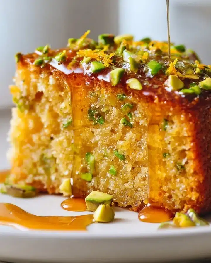 Flourless Citrus Pistachio Cake topped with fresh citrus slices and chopped pistachios