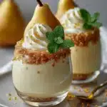 Golden Pear Vanilla Mousse Cups with creamy vanilla mousse and pear slices