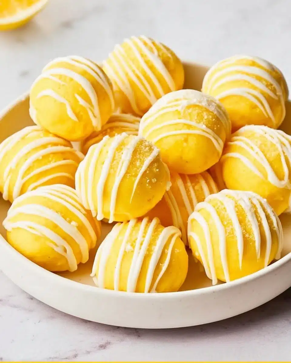 Delicious lemon cheesecake bites on a plate, perfect for dessert lovers.