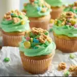 Colorful Lucky Charms Cupcakes with marshmallow buttercream frosting