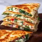 Mediterranean Quesadilla with spinach, feta cheese, and mozzarella on a plate.