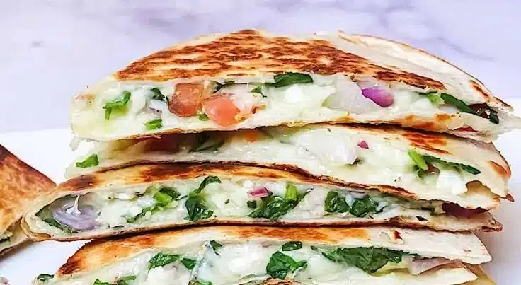 Mediterranean Quesadilla Recipe with Spinach, Feta, and Mozzarella