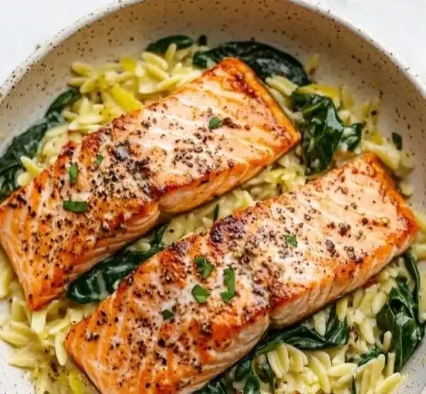 Mediterranean Salmon and Lemon Orzo