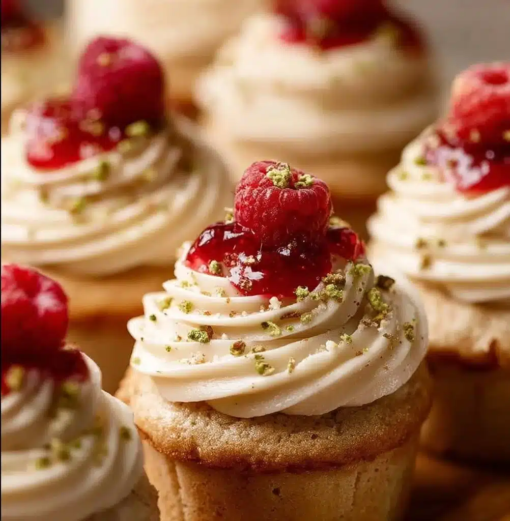 Moist lemon cupcakes with raspberry filling and lemon zest frosting