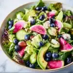 Colorful Rainbow Spring Salad with Champagne Vinaigrette in a bowl