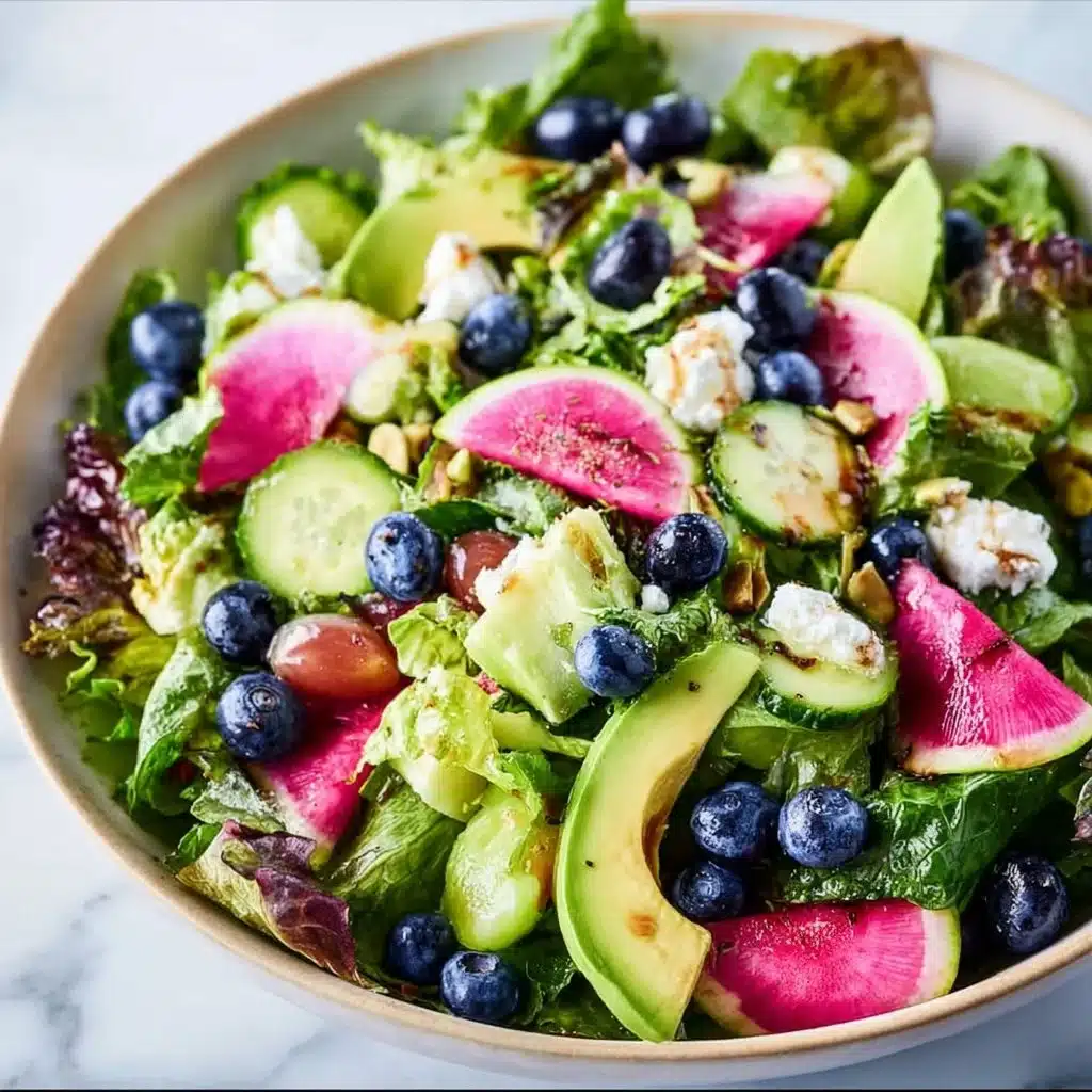 Colorful Rainbow Spring Salad with Champagne Vinaigrette in a bowl