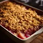 Delicious homemade rhubarb crisp dessert served in a bowl