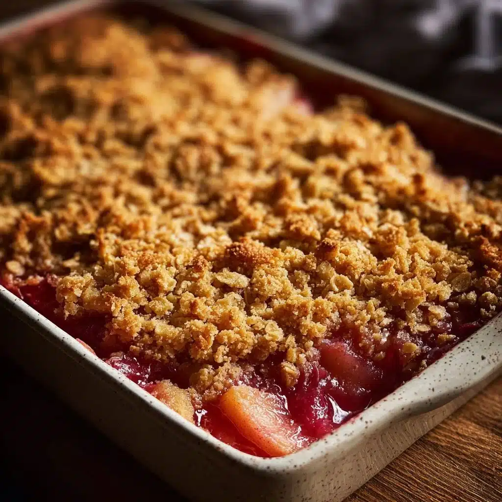 Delicious homemade rhubarb crisp dessert served in a bowl