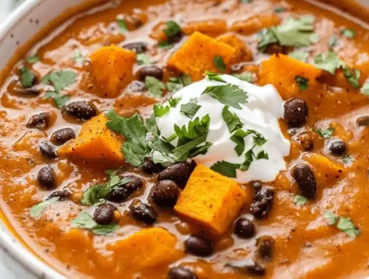 Roasted Sweet Potato and Black Bean Soup