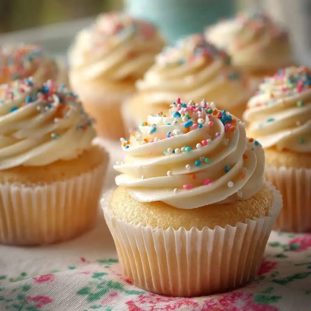 Soft vanilla cupcakes topped with creamy buttercream frosting