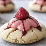 Freshly baked strawberry kiss cookies on a plate