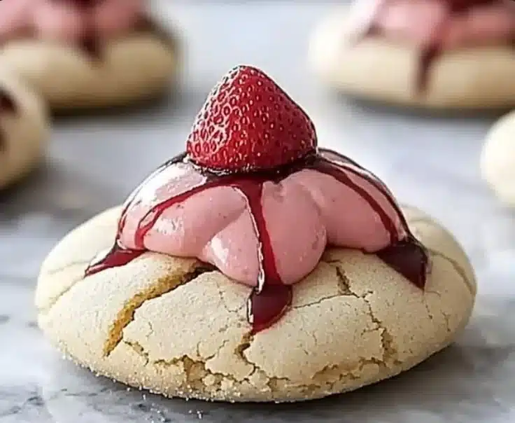 Freshly baked strawberry kiss cookies on a plate
