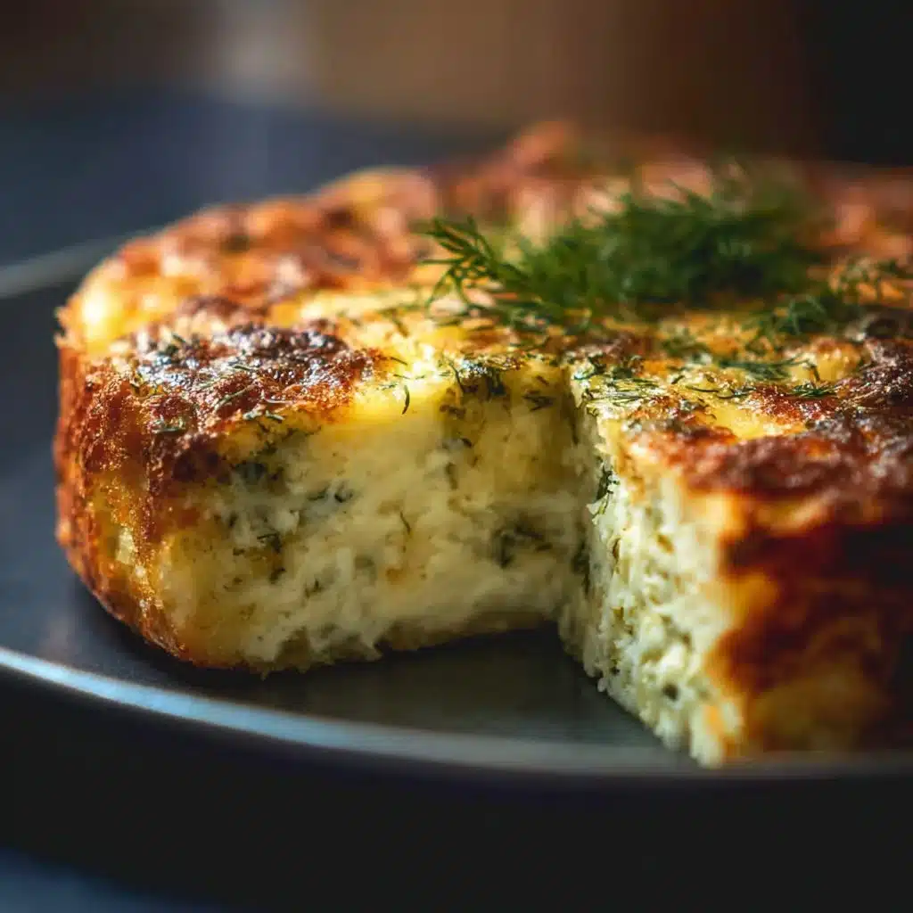 Delicious slice of Zucchini Ricotta Cheesecake garnished with fresh herbs