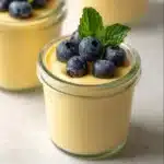 5-minute cashew mango mousse dessert topped with fresh mango slices