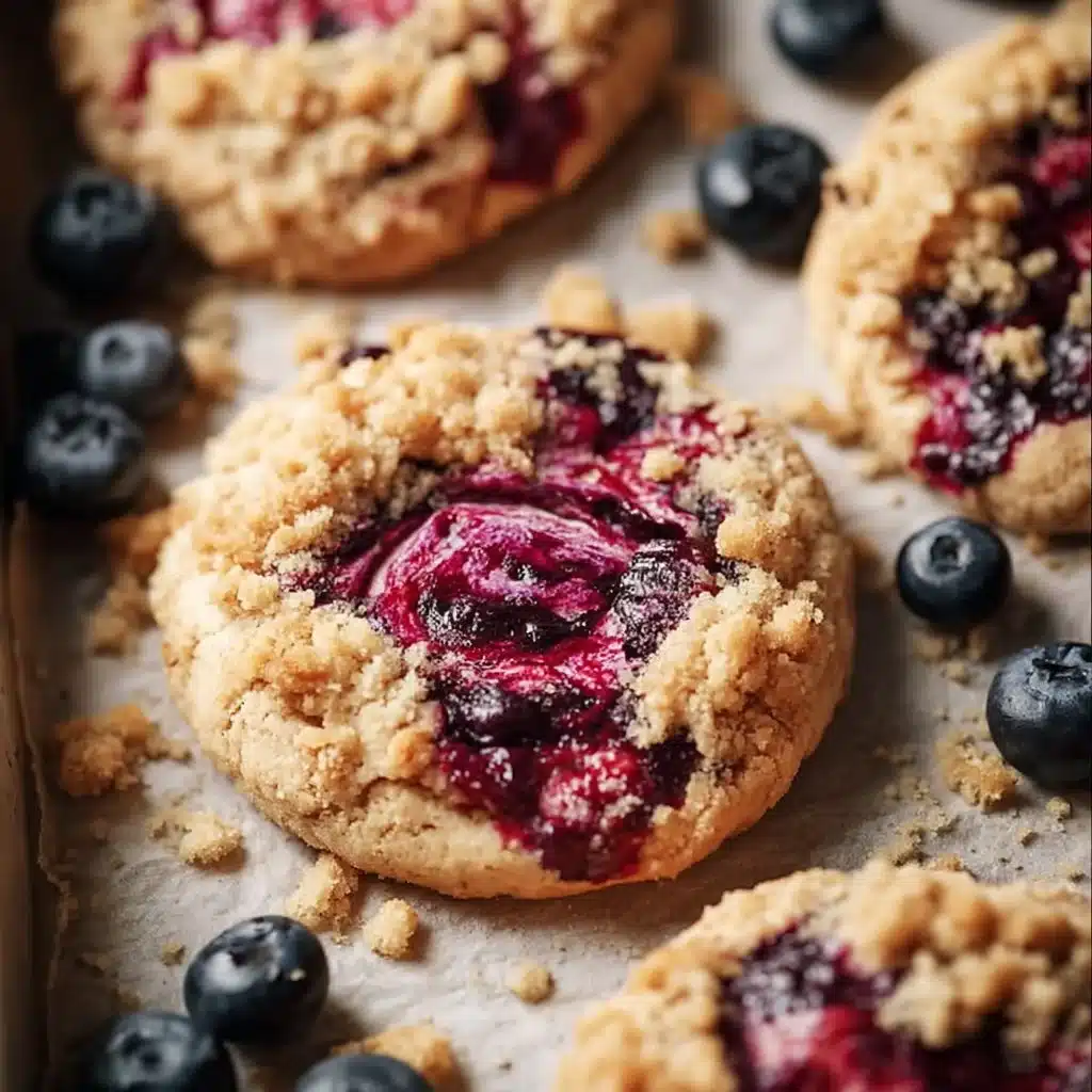 Delicious browned butter blueberry cookies on a rustic wooden table