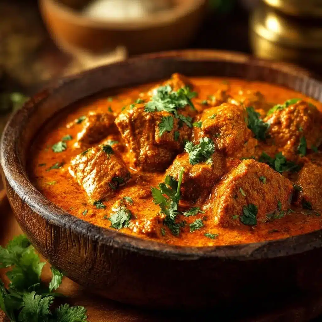 Delicious Chicken Tikka Masala served in a bowl with rice and naan
