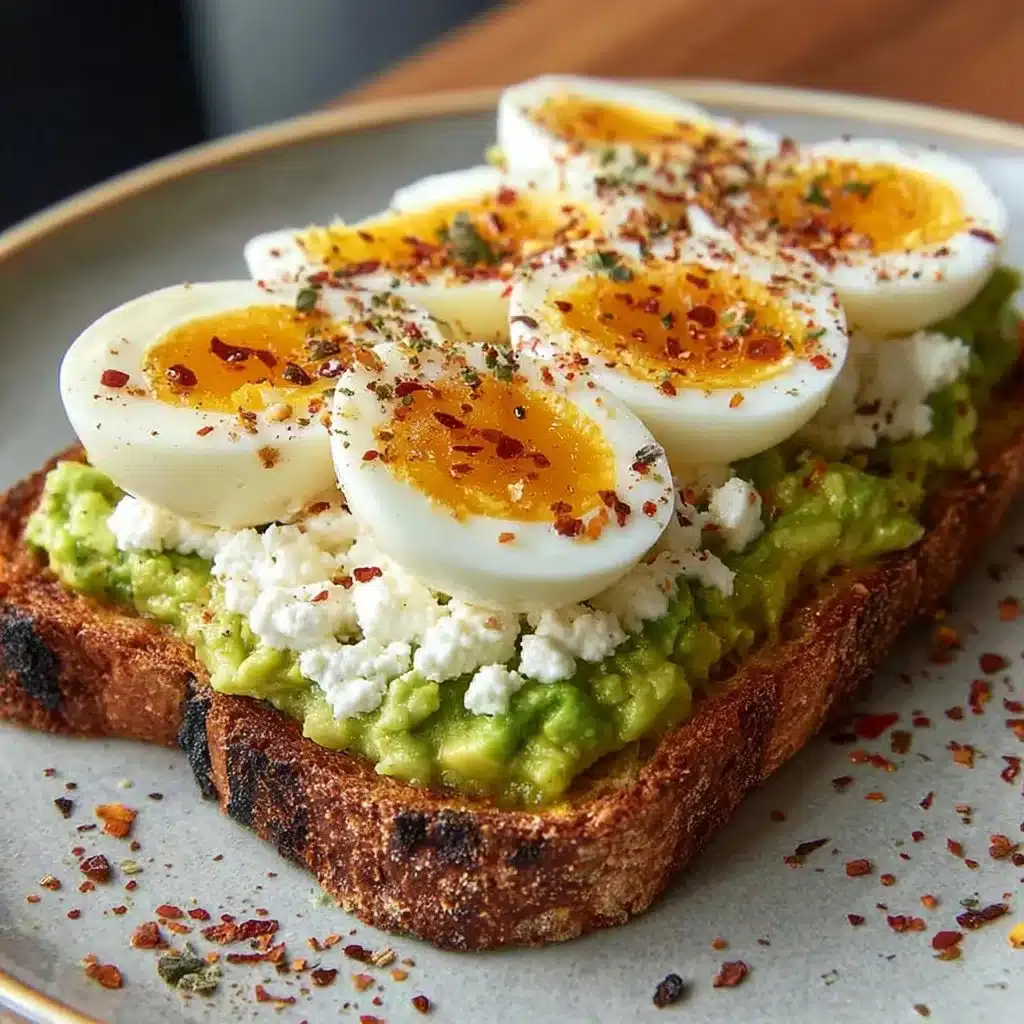 Cottage cheese and avocado toast topped with herbs and spices.