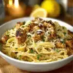 Delicious Cowboy Butter Chicken Linguine with creamy sauce and herbs