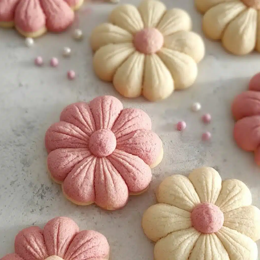 Colorful flower-shaped sugar cookies decorated for spring