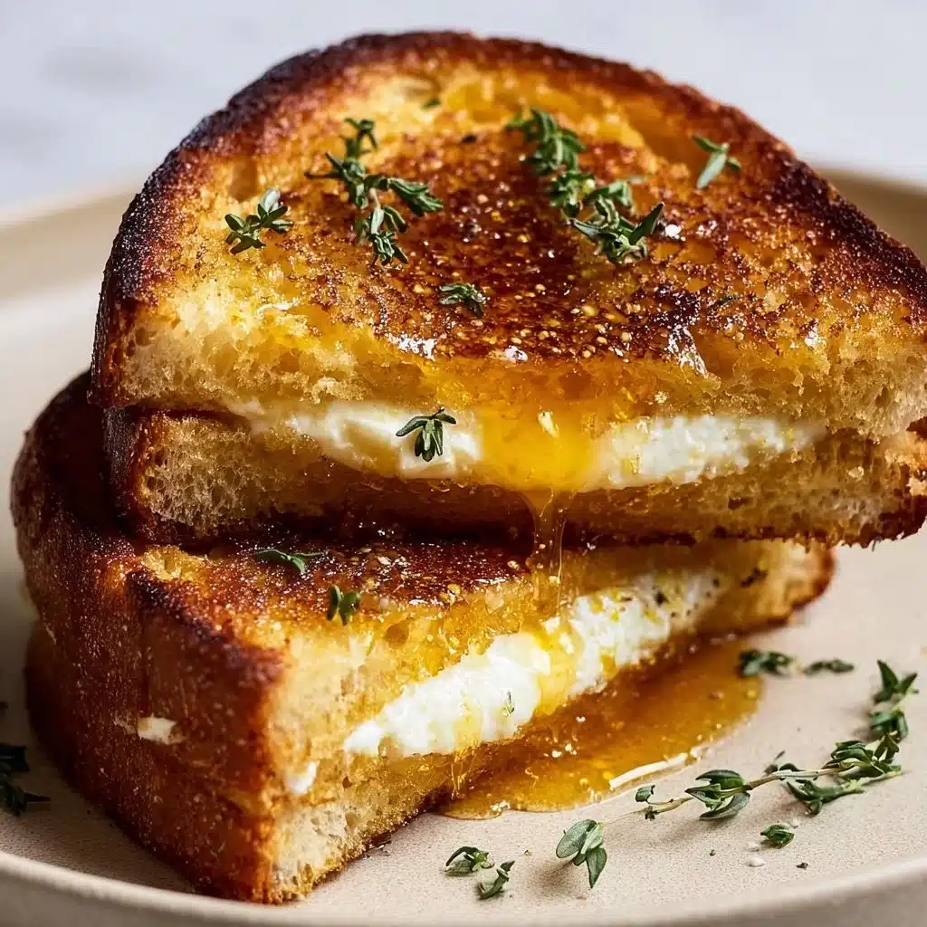 Delicious goat cheese grilled cheese sandwich drizzled with honey