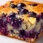 Healthy Yogurt Oat Blueberry Breakfast Cake topped with fresh blueberries