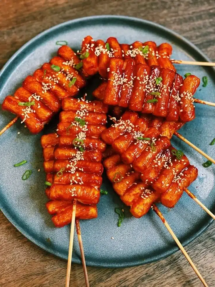 Korean Spicy Rice Cake Skewers - Tteok Kkochi