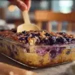 Lemon Blueberry Baked Oats served in a bowl with fresh blueberries and lemon slices