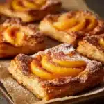 Mini peach and cream cheese tarts arranged on a platter.