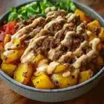 Savory Smash Burger Bowl with fresh ingredients and vibrant toppings