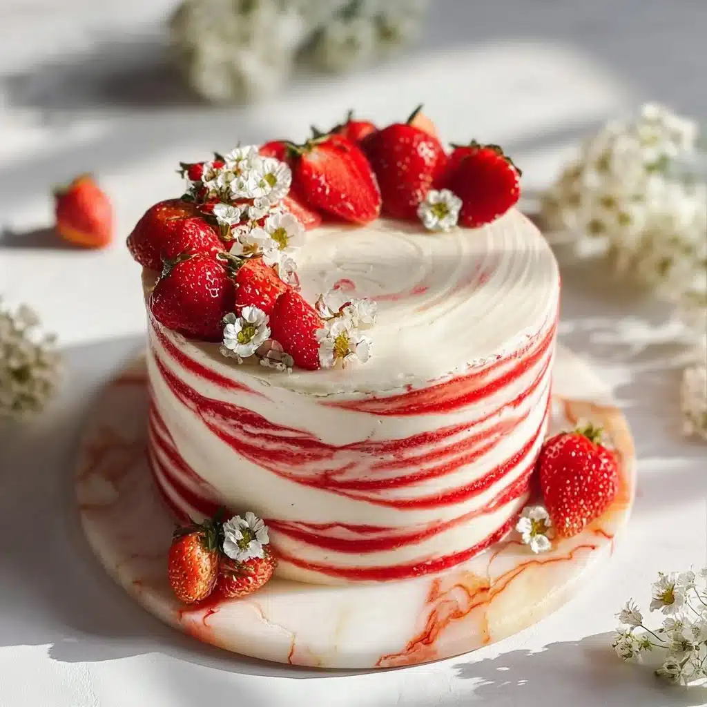 Delicious Strawberry Shortcake Layer Cake with fresh strawberries and whipped cream.