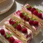 Delicious white chocolate raspberry cheesecake with fresh raspberries on top